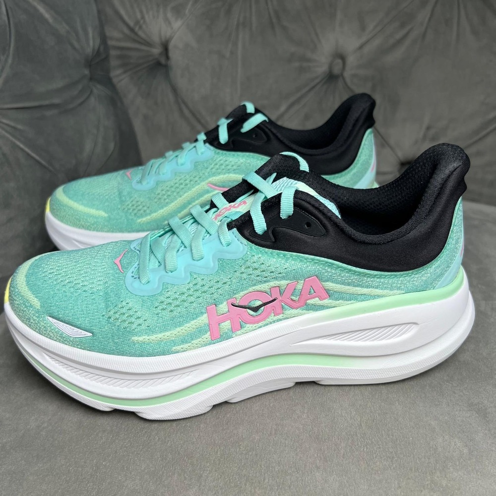 Hoka One One Bondi 9 Running Shoes Blue Spark/Mint Women 9 Mesh Athletic Sneaker